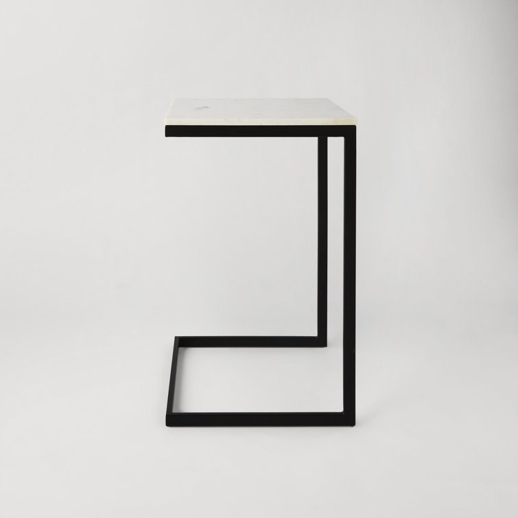 Cleo Modern C-Shape Black Iron & White Marble End Table