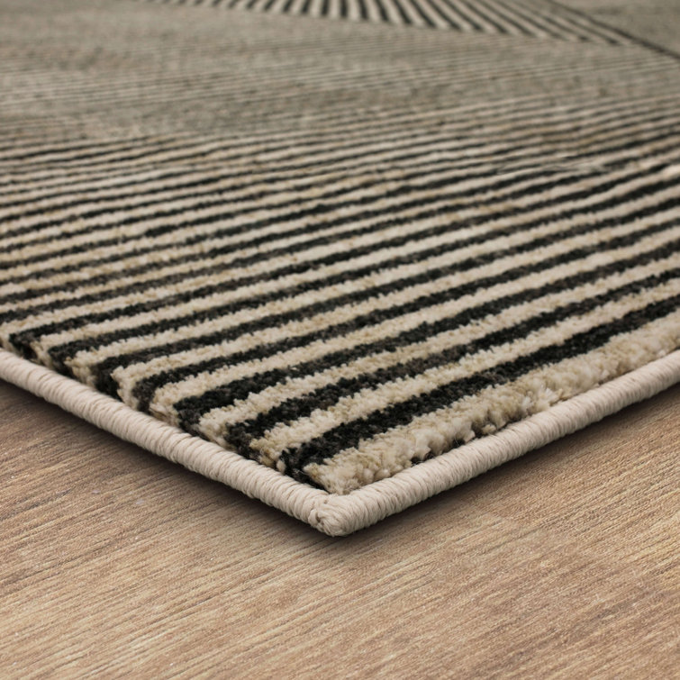 Linea Black Geometric Polyester 28''x94'' Area Rug