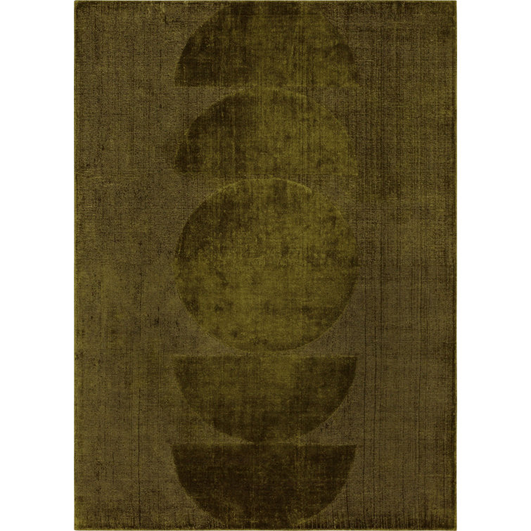 Luna Moss Green Geometric Wool and Viscose Area Rug