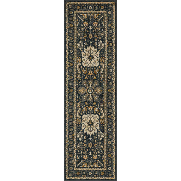 Amara Gray and Navy Synthetic Runner Rug