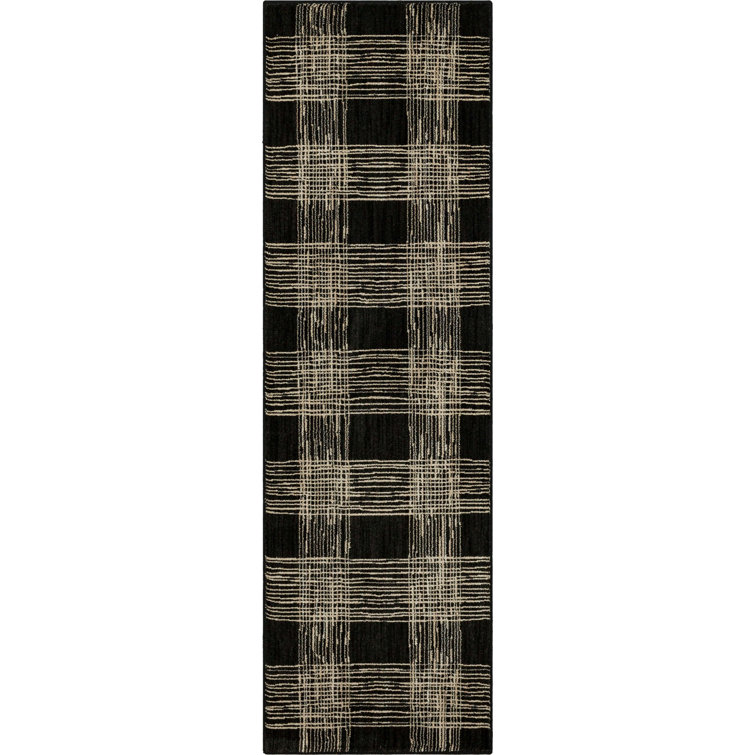 Modern Abstract Black Geometric Synthetic Area Rug
