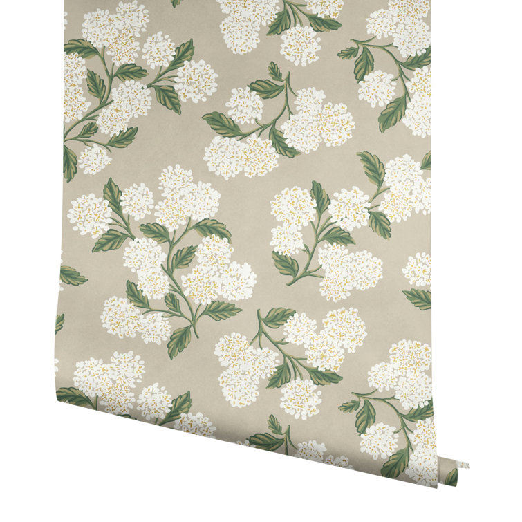 Hydrangea Whimsical 27' x 27" Nonwoven Wallpaper in White