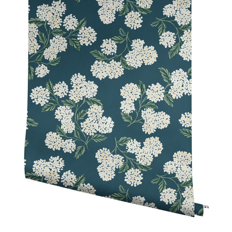 Blue Hydrangea Floral Non-pasted Washable Wallpaper