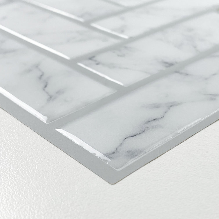 White Marble Herringbone Peel and Stick Vinyl Tile