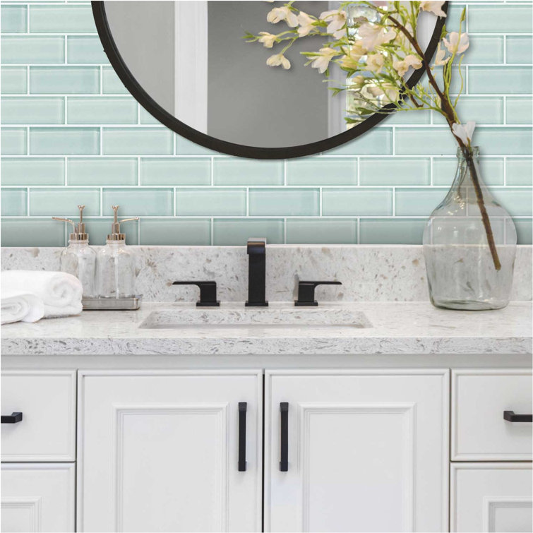 Aqua Seaglass 12" x 14" Peel and Stick Subway Tile