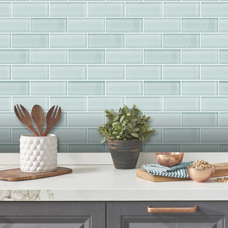 Aqua Seaglass 12" x 14" Peel and Stick Subway Tile