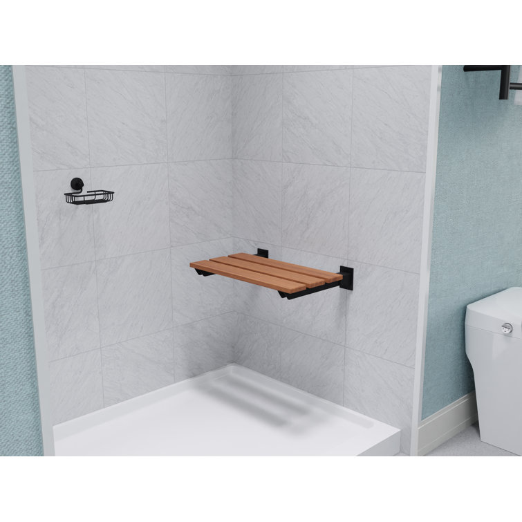 Matte Black Teak Wall Mounted Folding Shower Seat