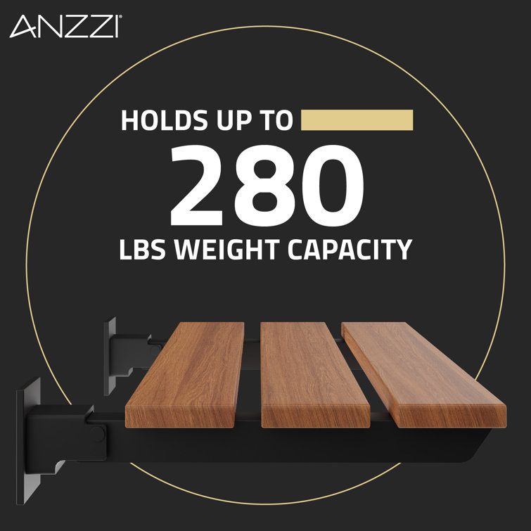 Matte Black Teak Wall Mounted Folding Shower Seat