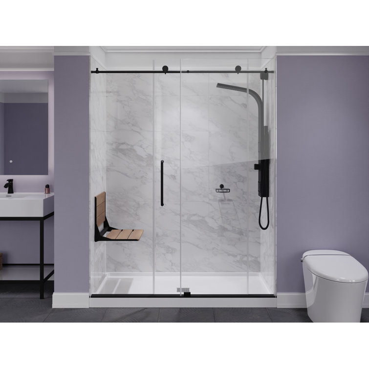 Matte Black Teak Wall Mounted Folding Shower Seat
