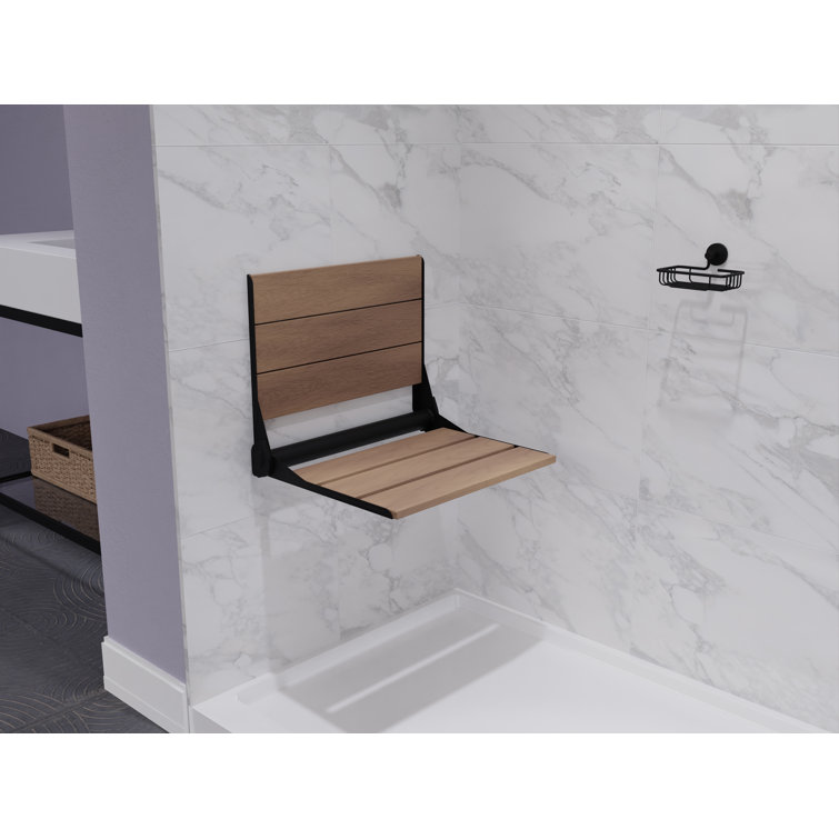 Matte Black Teak Wall Mounted Folding Shower Seat