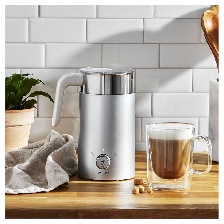 Silver Compact Electric Milk Frother with Automatic Shut-off