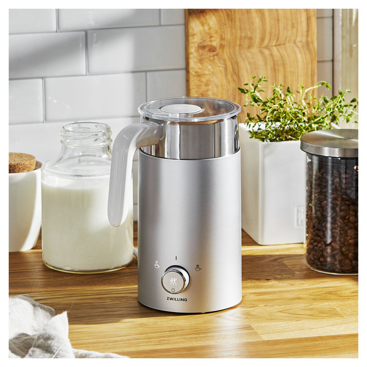 Silver Compact Electric Milk Frother with Automatic Shut-off