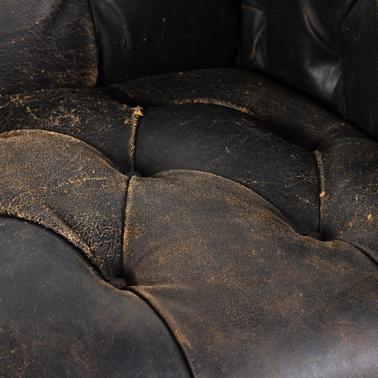 Black Leather Tufted Chesterfield Sofa with Nailhead Trim