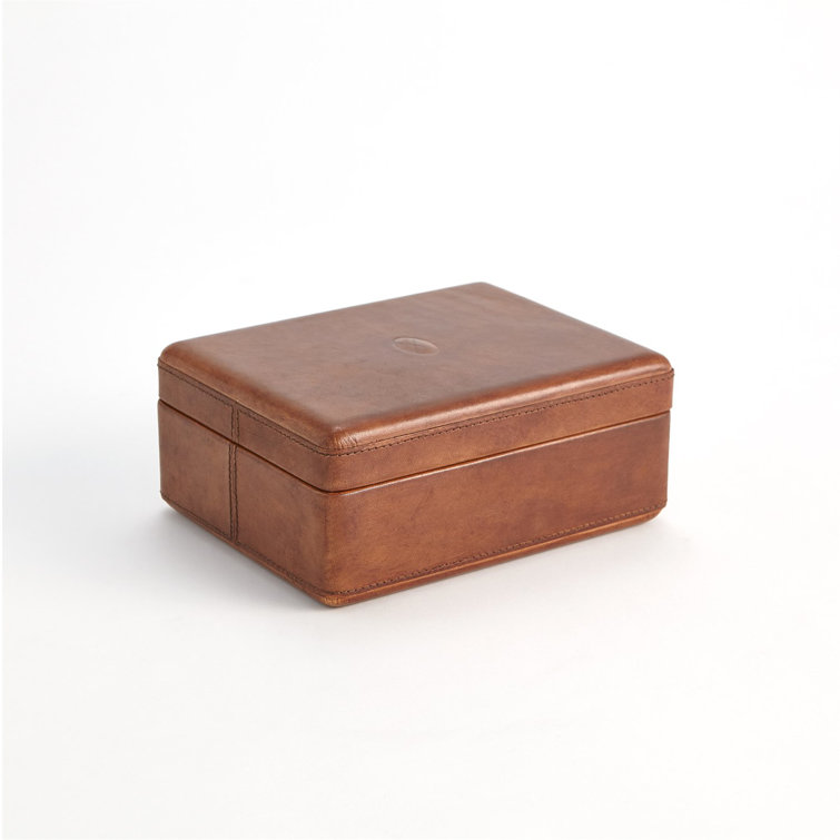 Elegant Tobacco Brown Leather Desk Organizer Box 9''