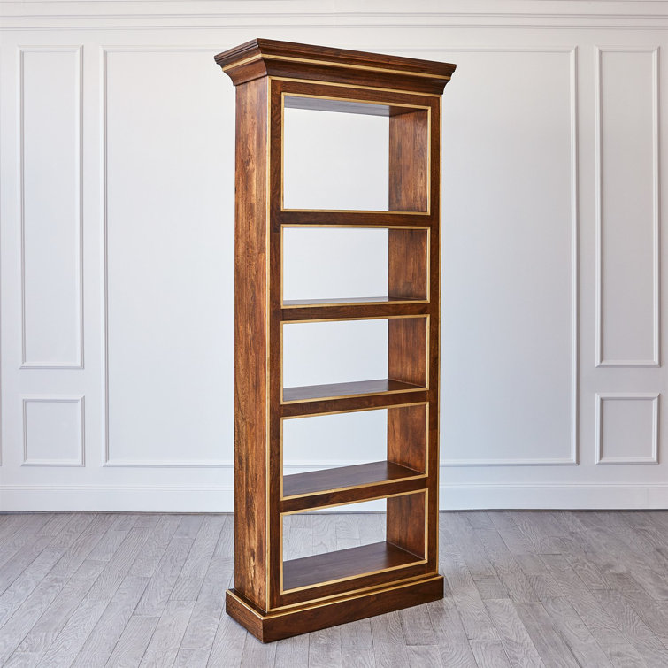 Mango Wood and Brass 5-Tier Freestanding Bookcase