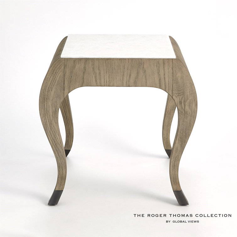 Elegant Parisian Square Marble-Top Side Table in Grey Sandblasted Oak