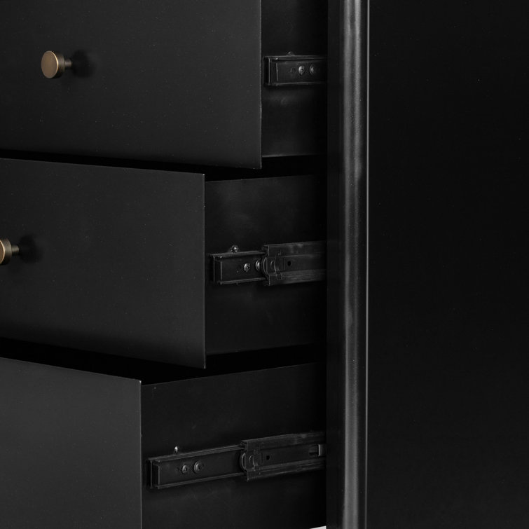 Sleek Modern Black Iron 3-Drawer Chest with Cylindrical Legs