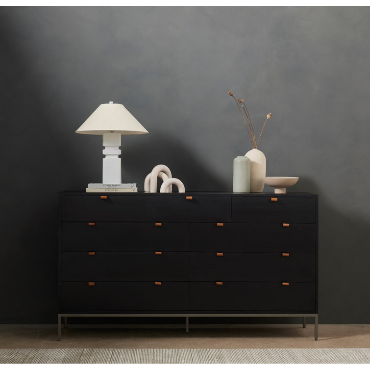 Mid-Century Modern Black Wash Poplar Double Dresser with Dovetail Drawers