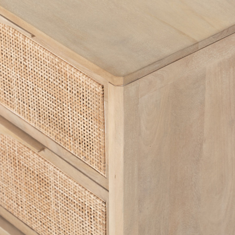 Coastal Charm Double Dresser with Mirror in Natural Mango & Woven Cane