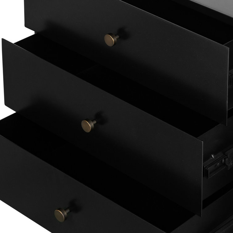 Sleek Modern Black Iron 3-Drawer Chest with Cylindrical Legs