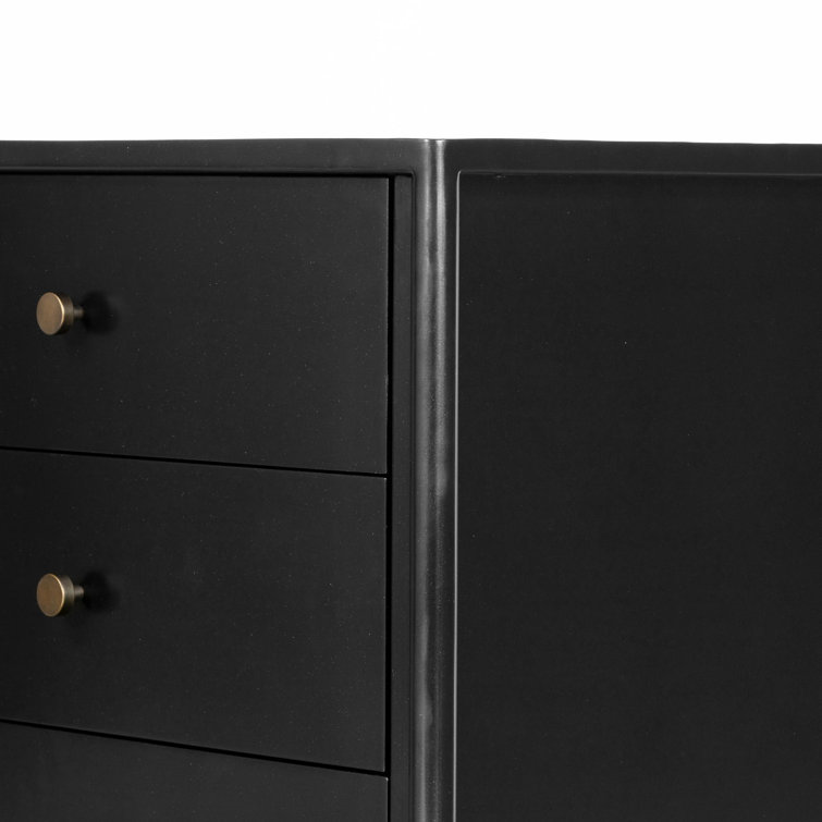 Sleek Modern Black Iron 3-Drawer Chest with Cylindrical Legs