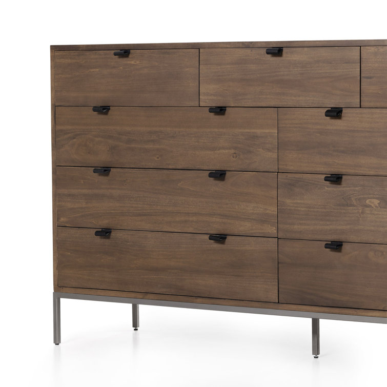 Auburn Poplar 70'' Mid-Century Double Dresser with Leather Pulls