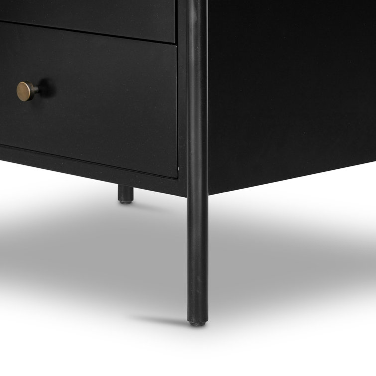 Sleek Modern Black Iron 3-Drawer Chest with Cylindrical Legs