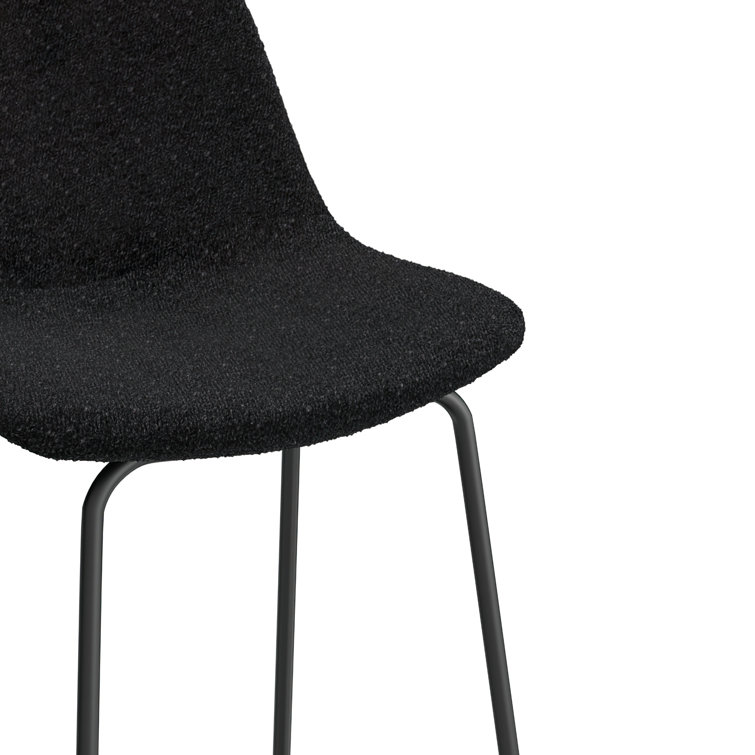 Black Boucle Upholstered Bar Stools with Metal Frame, Set of 2