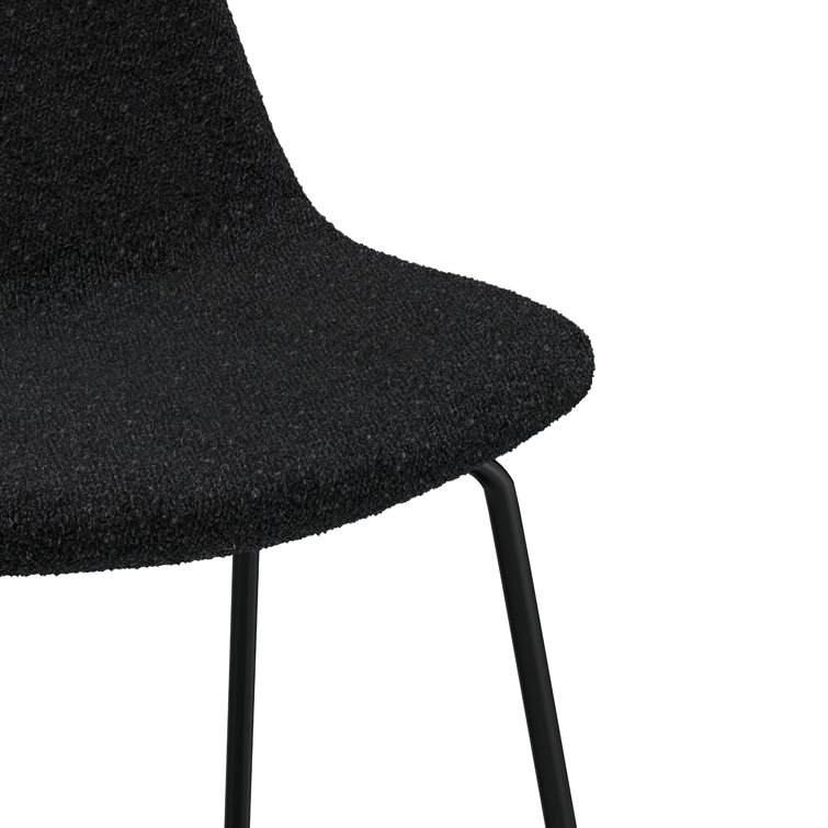 Black Boucle Upholstered Counter Stools with Metal Frame, Set of 2