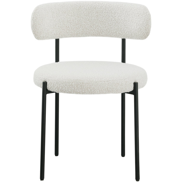 Cream Boucle Upholstered Side Chair with Metal Legs, Set of 2