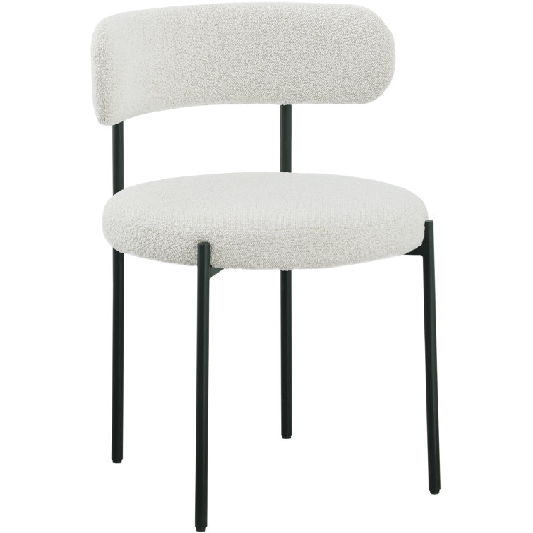 Cream Boucle Upholstered Side Chair with Metal Legs, Set of 2