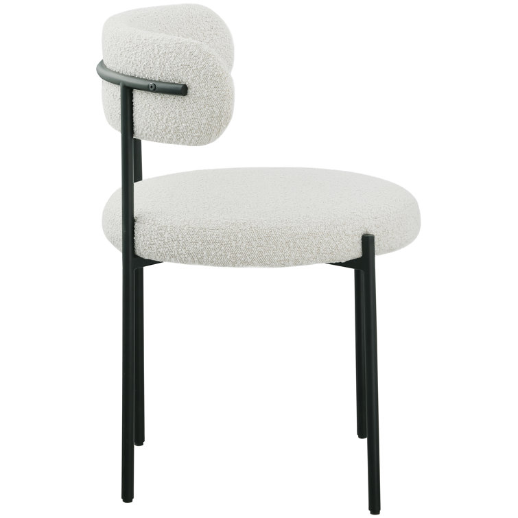 Cream Boucle Upholstered Side Chair with Metal Legs, Set of 2