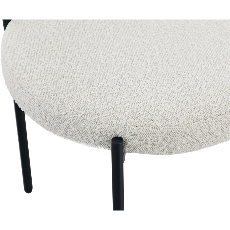 Cream Boucle Upholstered Side Chair with Metal Legs, Set of 2