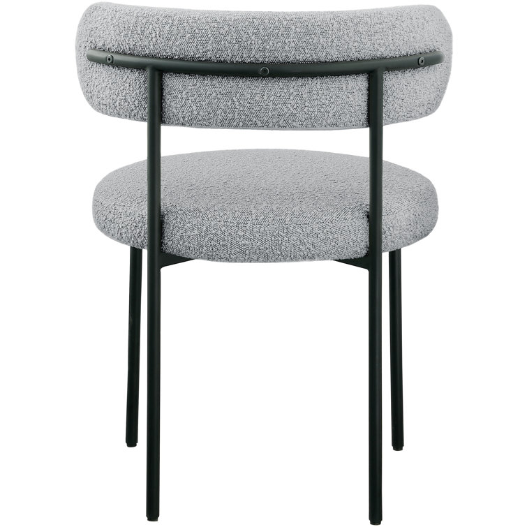 Gray Boucle Upholstered Side Chair with Matte Black Metal Legs, Set of 2
