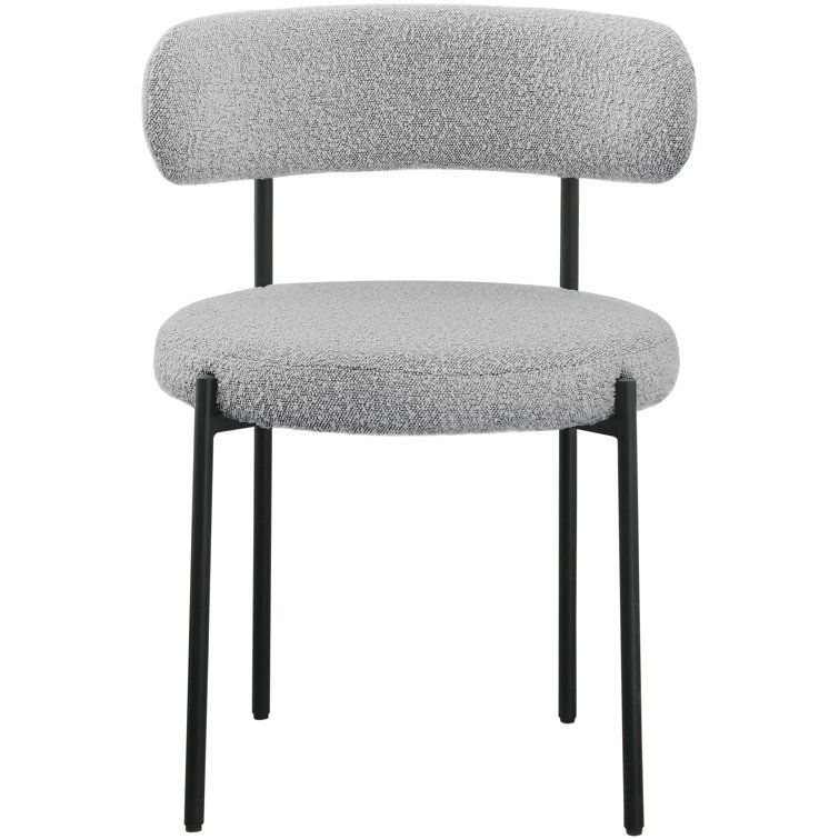 Gray Boucle Upholstered Side Chair with Matte Black Metal Legs, Set of 2