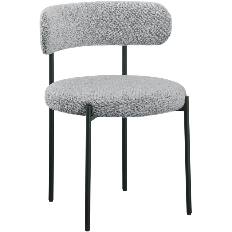 Gray Boucle Upholstered Side Chair with Matte Black Metal Legs, Set of 2