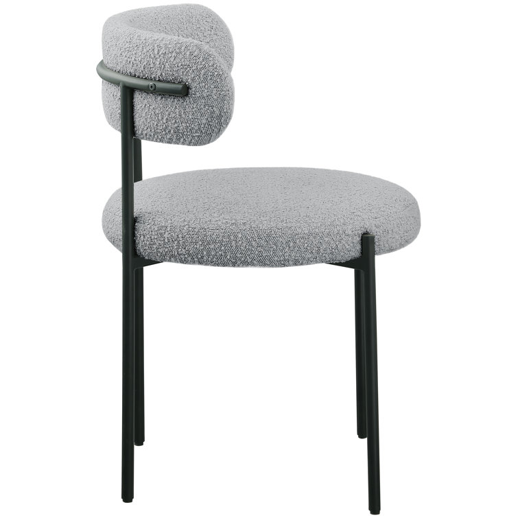Gray Boucle Upholstered Side Chair with Matte Black Metal Legs, Set of 2