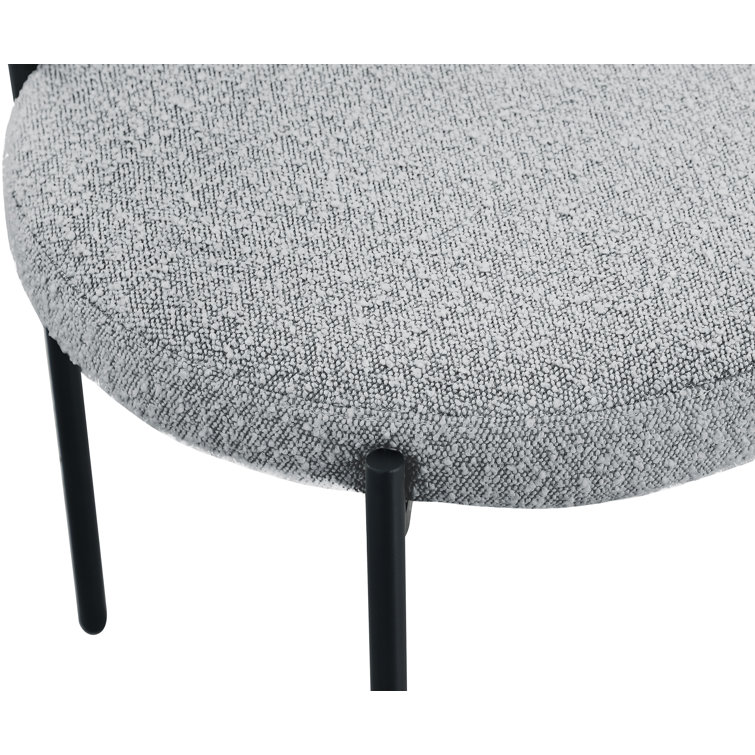 Gray Boucle Upholstered Side Chair with Matte Black Metal Legs, Set of 2