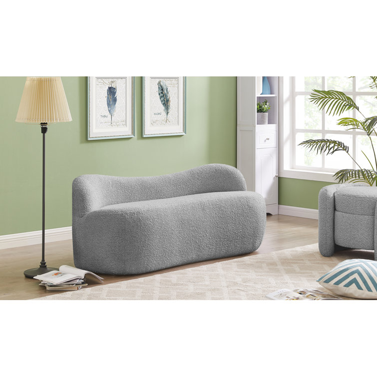 Flair Gray Boucle Fabric Curved Back Bench