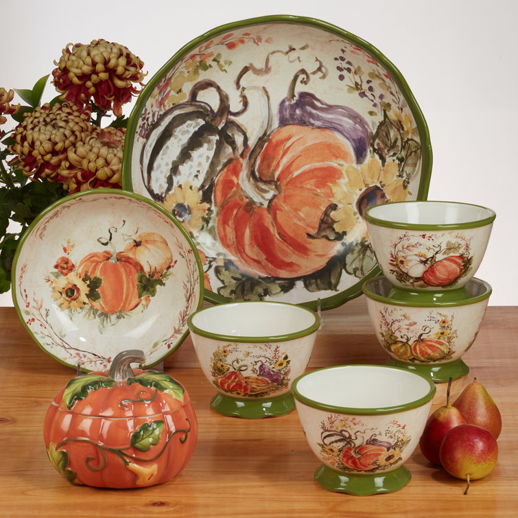 Harvest Floral Ceramic Round Dessert Plates, Set of 4