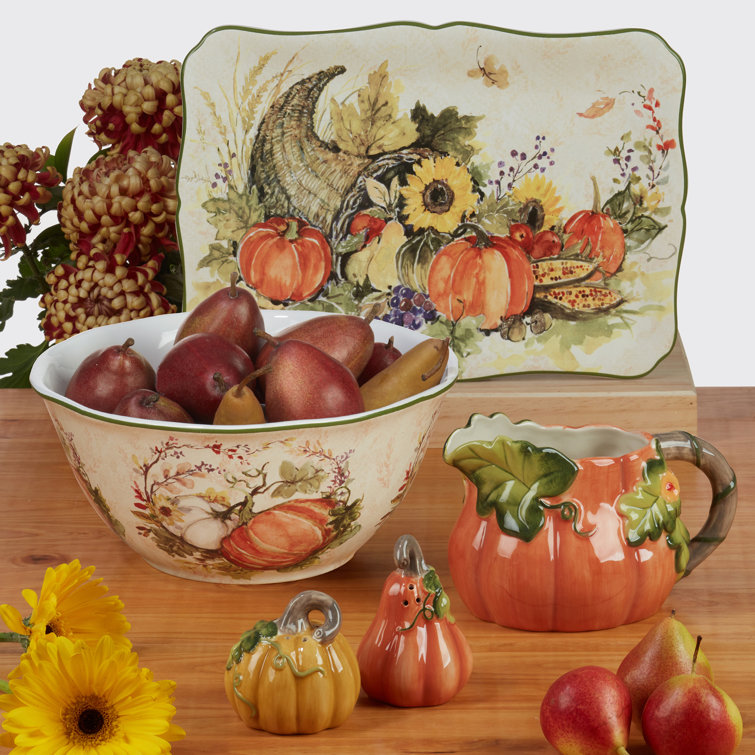 Harvest Floral Ceramic Round Dessert Plates, Set of 4