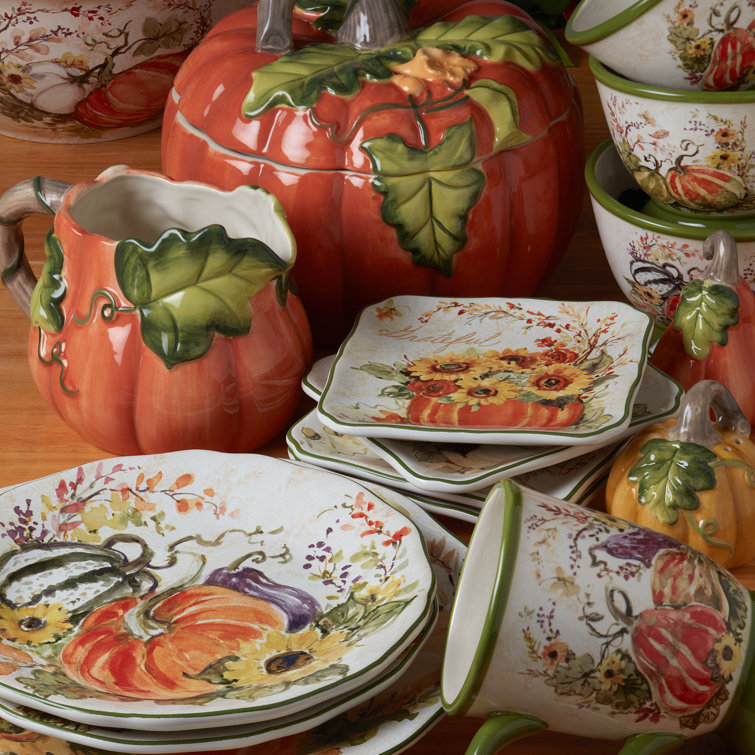 Harvest Floral Ceramic Round Dessert Plates, Set of 4