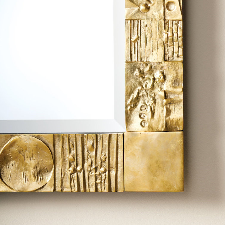 Rectangular Gold Beveled Wall Mirror with Wood Frame