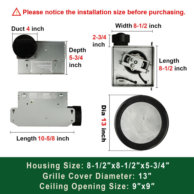 Matte Black Round Bathroom Exhaust Fan with Frosted Glass LED Light