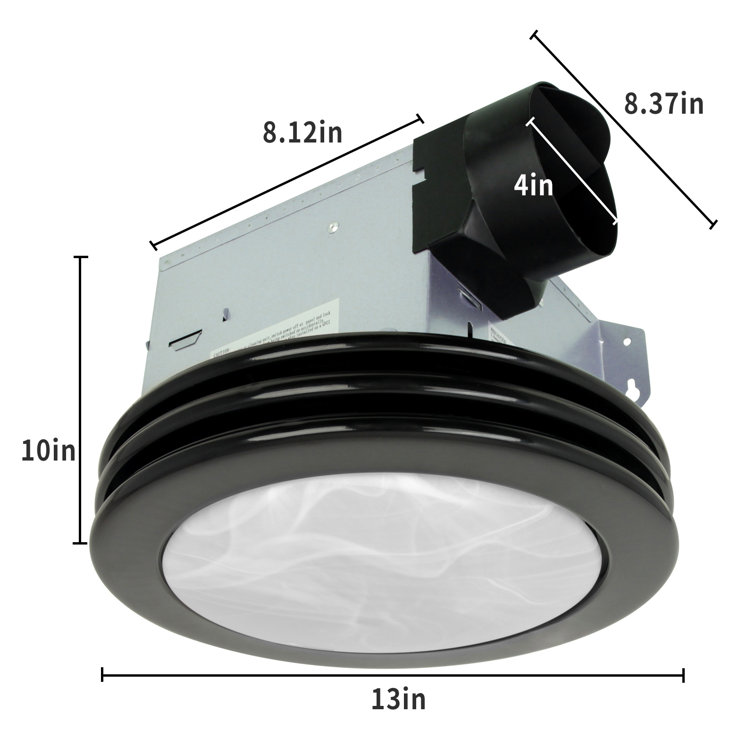 Matte Black Round Bathroom Exhaust Fan with Frosted Glass LED Light