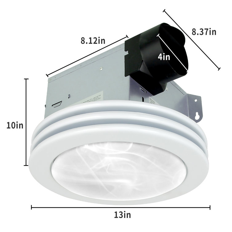 Satin White 13" Round Bathroom Ceiling Exhaust Fan with LED Light