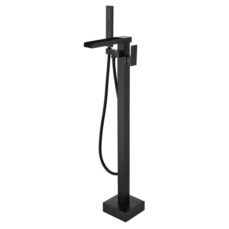 Matte Black Brass Floor-Mounted Freestanding Tub Filler