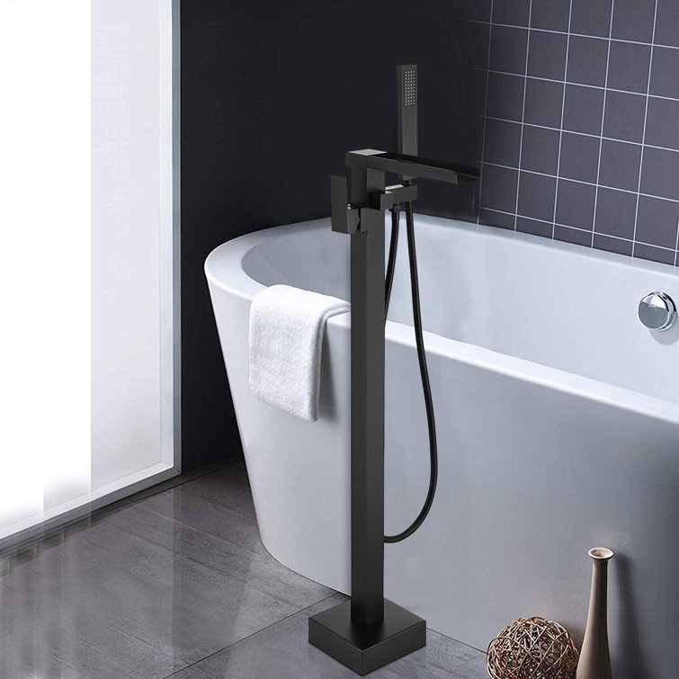 Matte Black Brass Floor-Mounted Freestanding Tub Filler