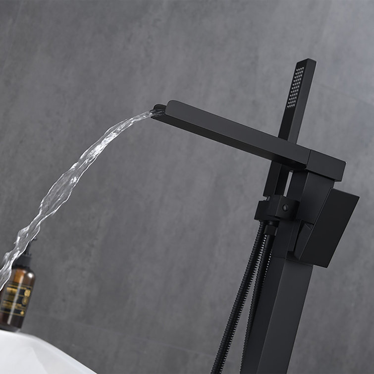 Matte Black Brass Floor-Mounted Freestanding Tub Filler