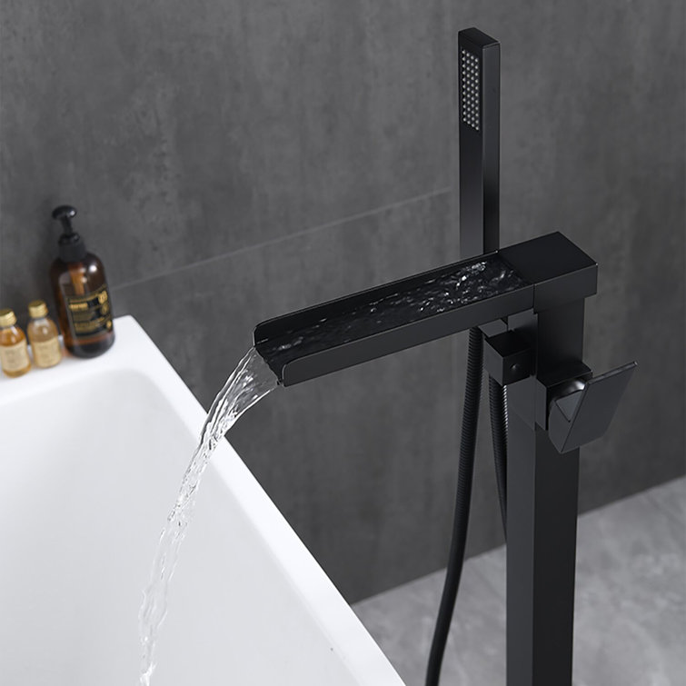 Matte Black Brass Floor-Mounted Freestanding Tub Filler